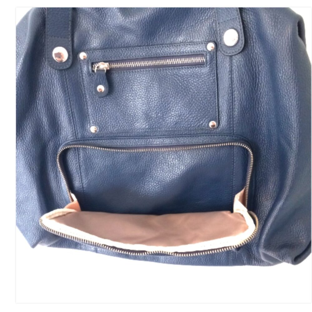 Bosca Blue Pebbled Leather Weekender Travel Tote Made in Italy Large Bag - Picture 11 of 14